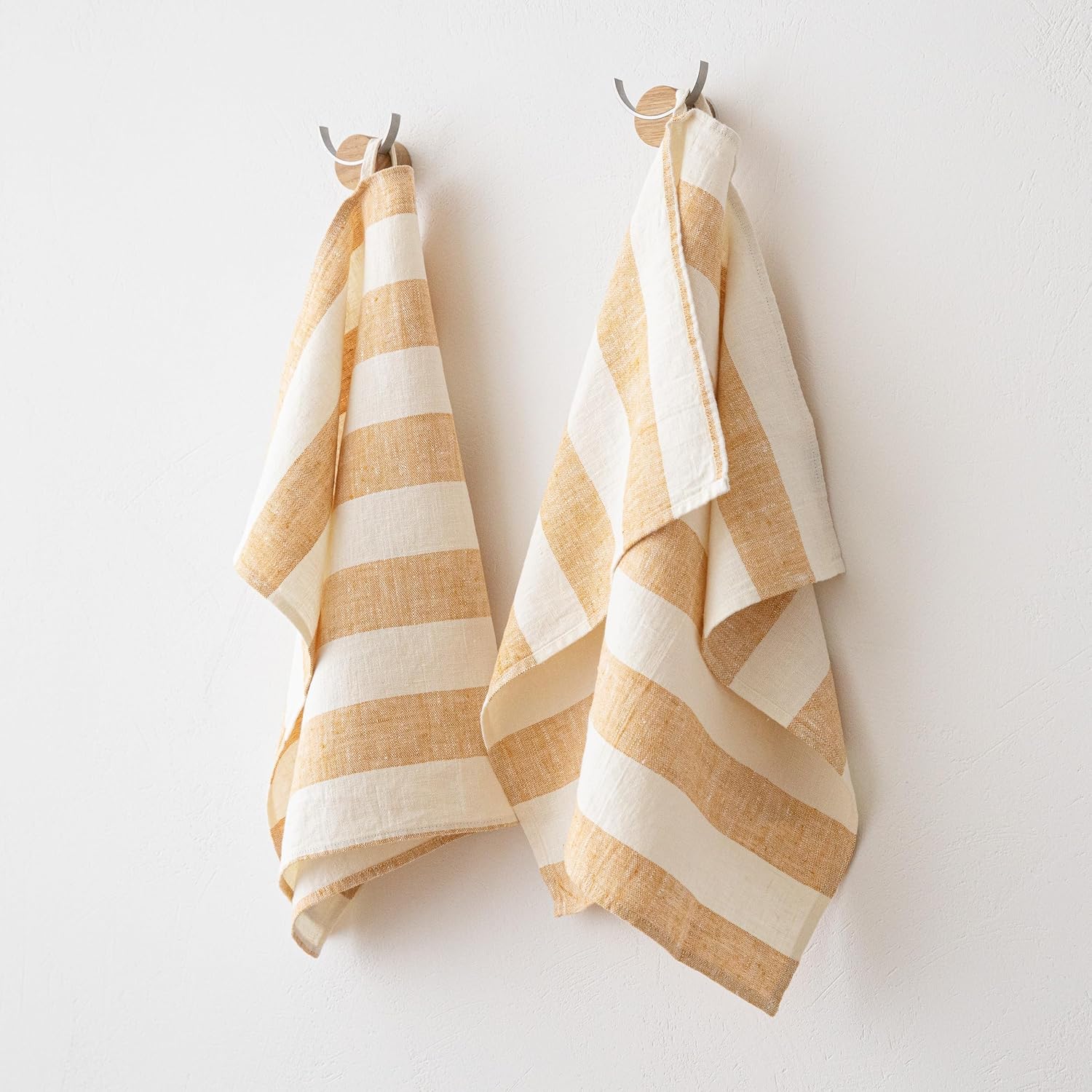 Set of 2 18x26 Gold Linen Tea Towels Machine Washable Absorbent