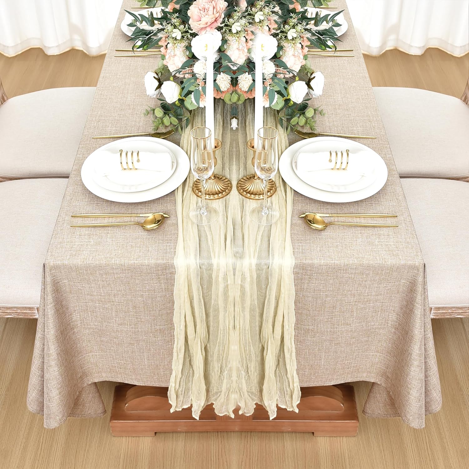 Fitable Linen Tablecloth Beige 52x70 in Water Stain Resistant