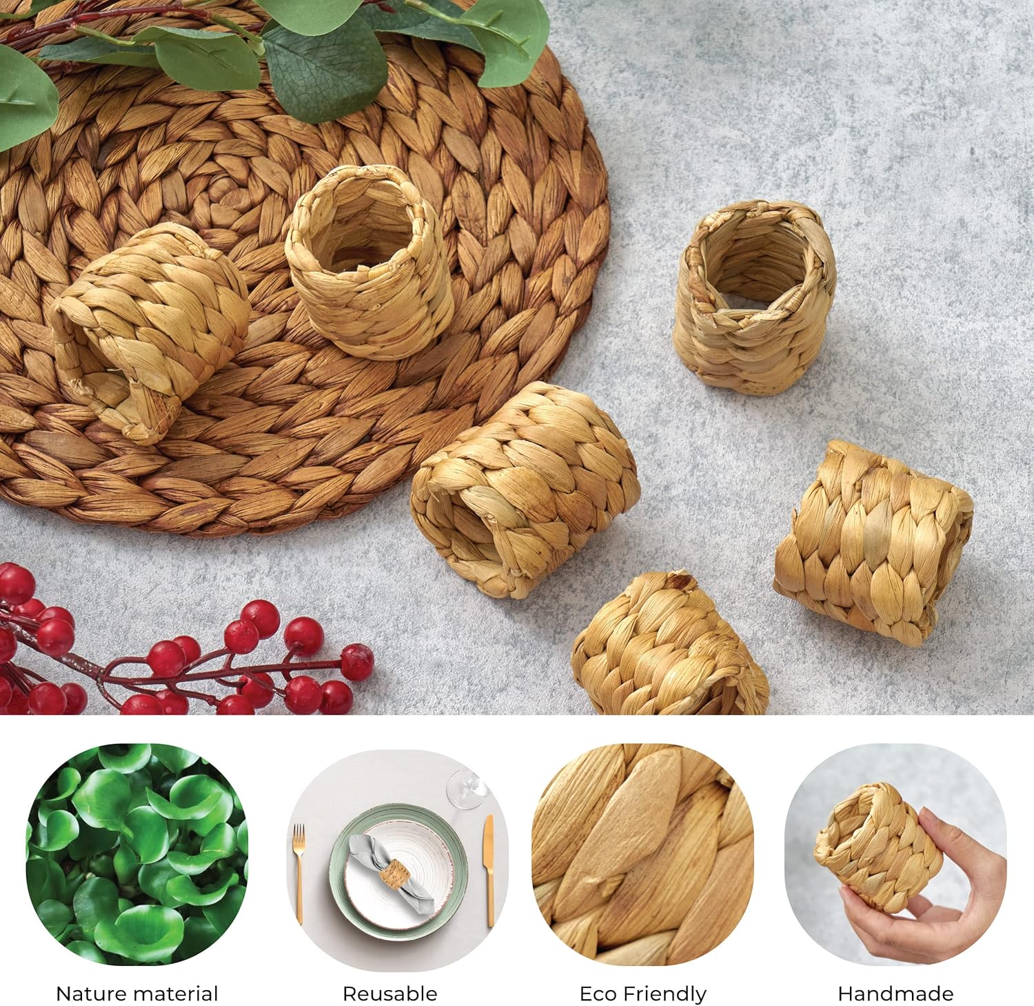 BARIEN Eco-Friendly Napkin Rings Set of 20