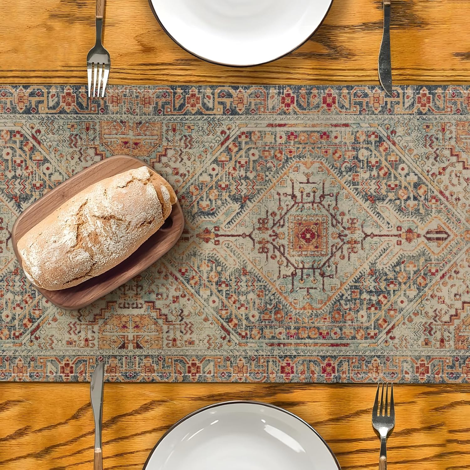 Dusty Blue Table Runner Vintage Farmhouse Style