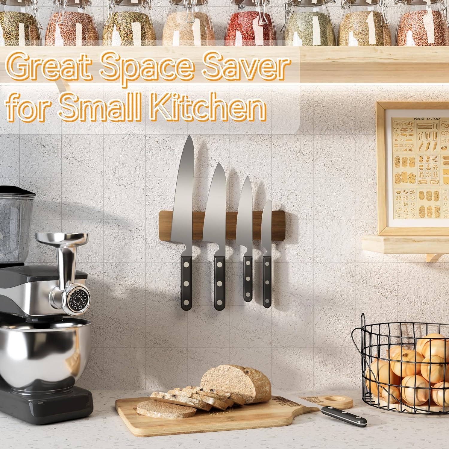 Magnetic Knife Holder Acacia Wood No Drill Installation