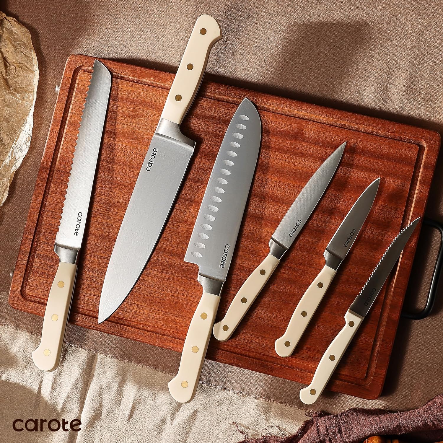 CAROTE 11PCS Knife Set with Block for Kitchen
