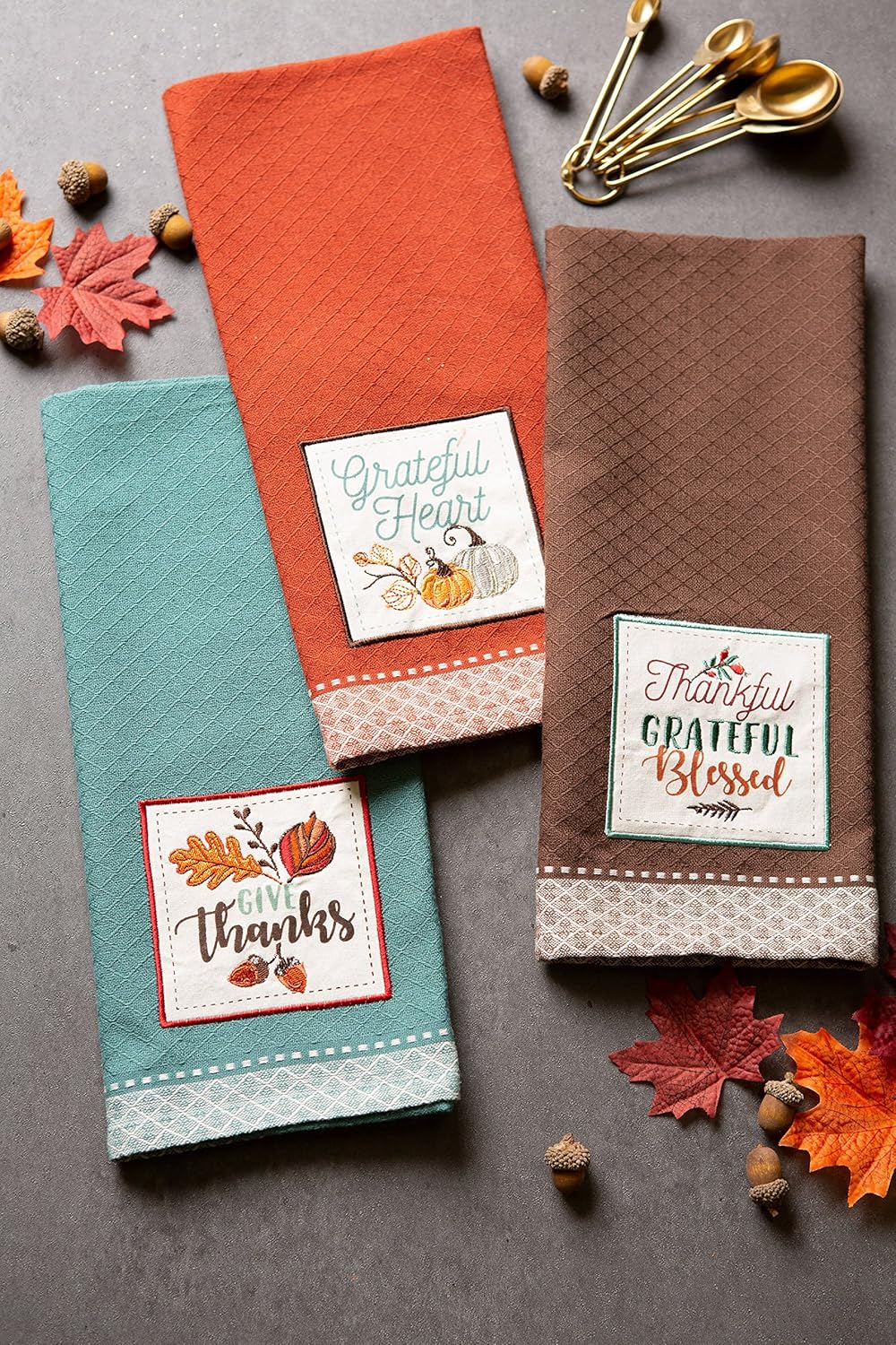 Grateful Thanksgiving Fall Kitchen Towels 18x28 Set