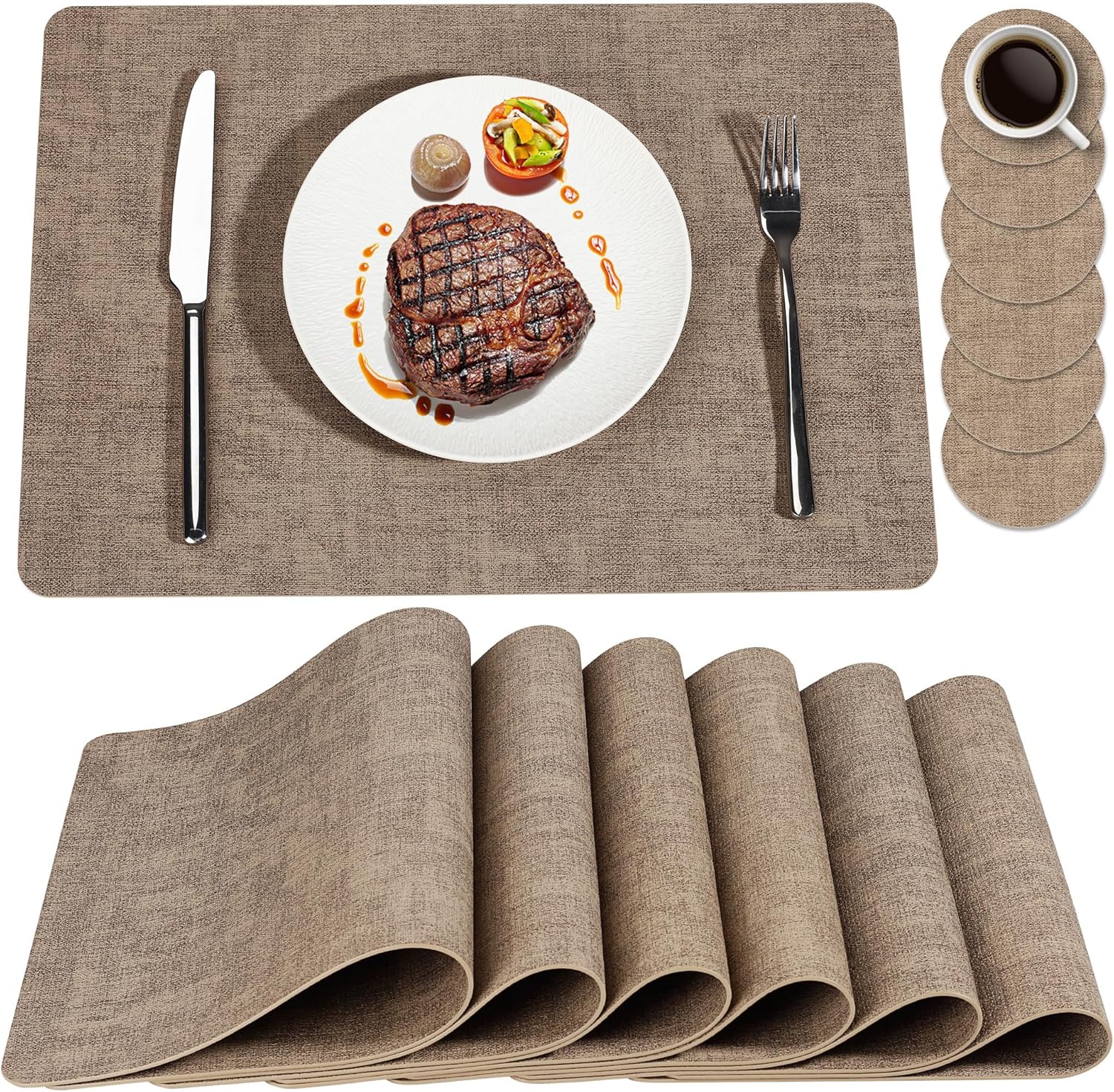 NCUE Faux Leather Place Mats Set of 6 Heat Resistant